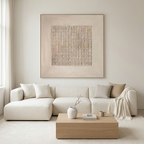 BEIGE GRID: Minimalist Textured Geometric Grid Square Canvas