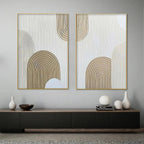 Beige Textured Arches Diptych by Isabella Rossi: Textured abstract painting set of 2 with neutral tones