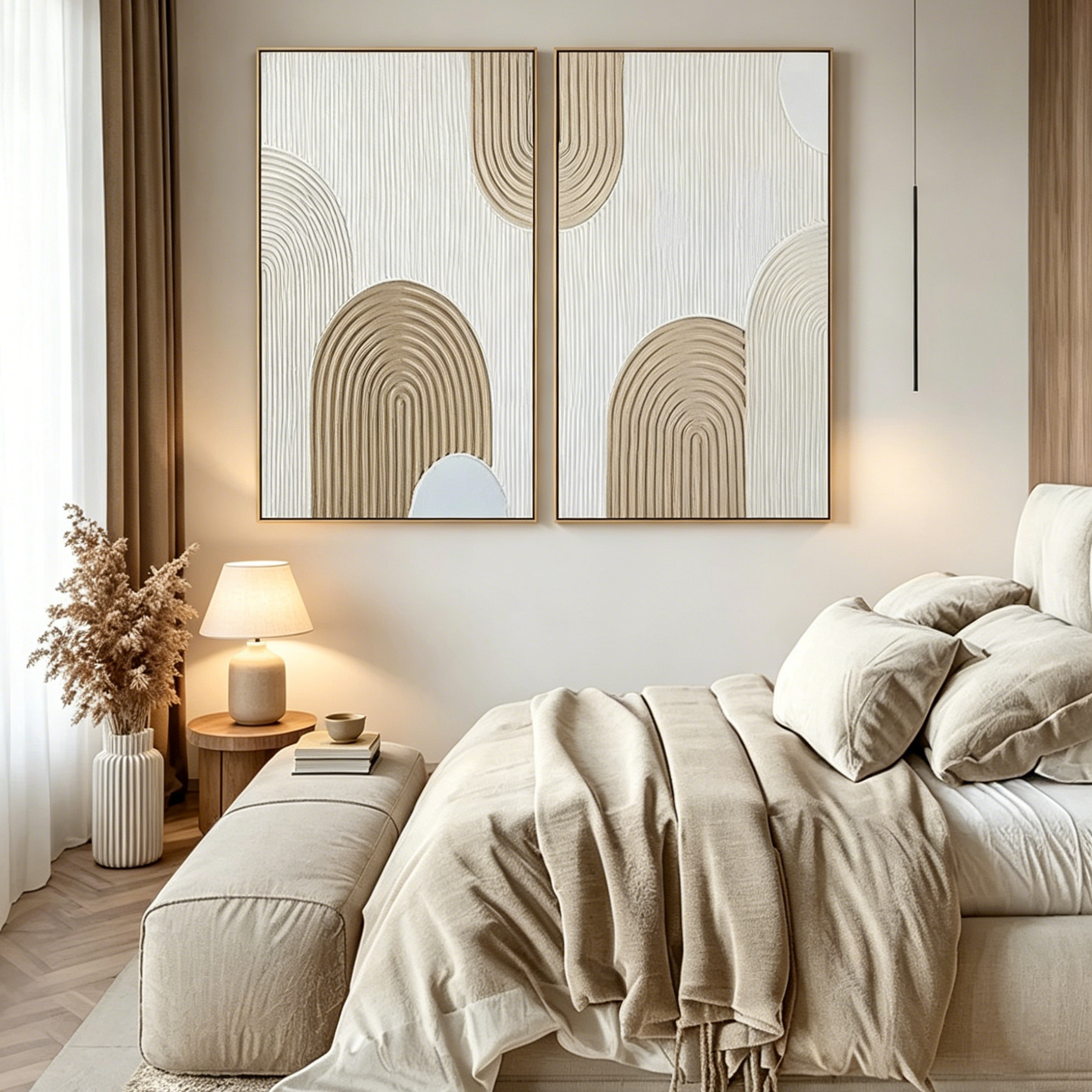 BEIGE ARCHES: Raised Impasto Arches Canvas Set of 2
