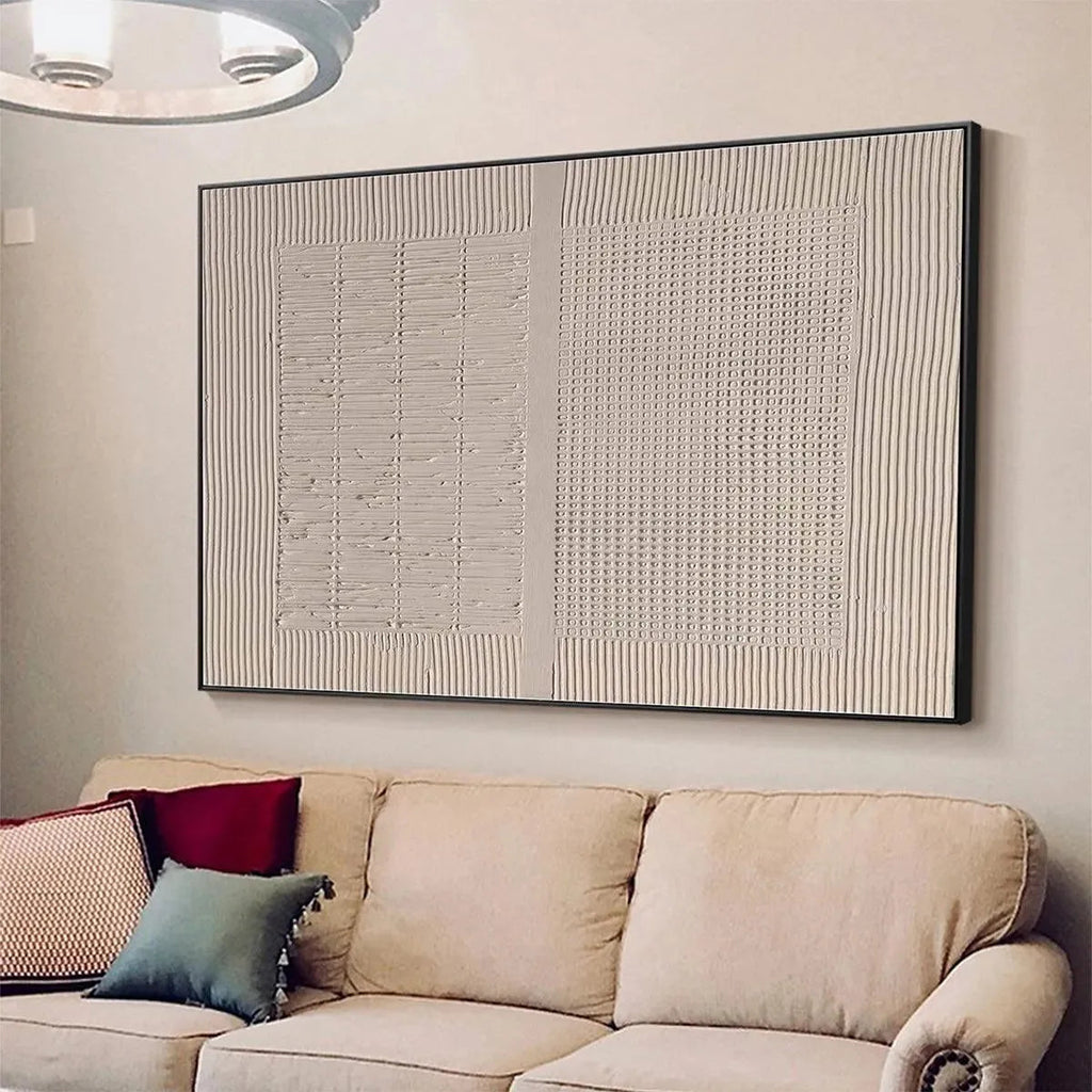 Beige Texture Diptych by Javier Ramirez - Textured abstract painting with minimalist design in neutral tones, modern decor.