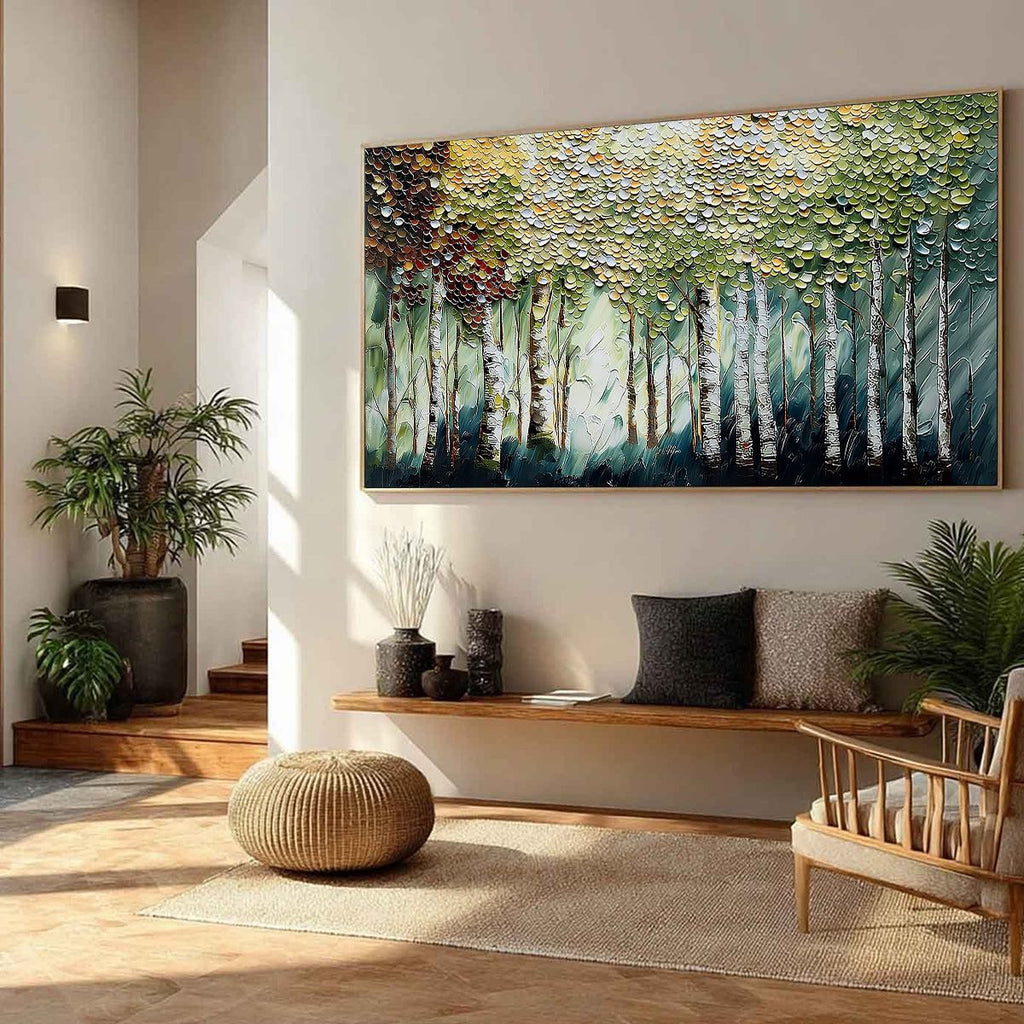 BIRCH SYMPHONY: Heavy Texture Palette Knife Forest Painting