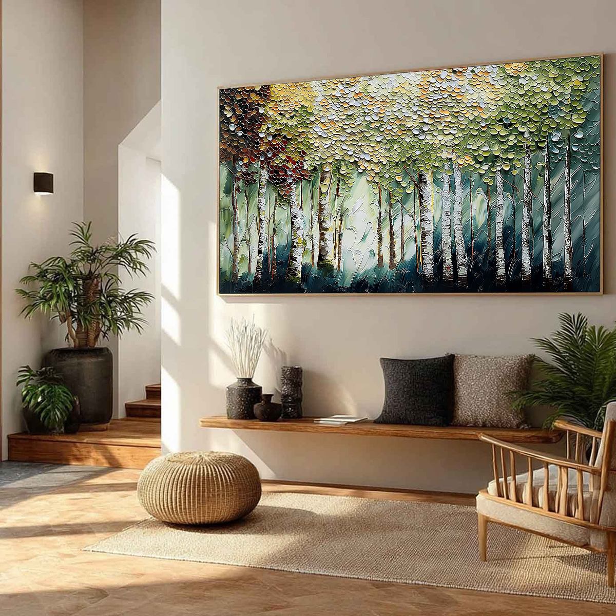 BIRCH SYMPHONY: Heavy Texture Palette Knife Forest Painting