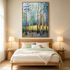 BIRCHLIGHT GLADE: Forest Light Birch Trees Calm Green White Canvas