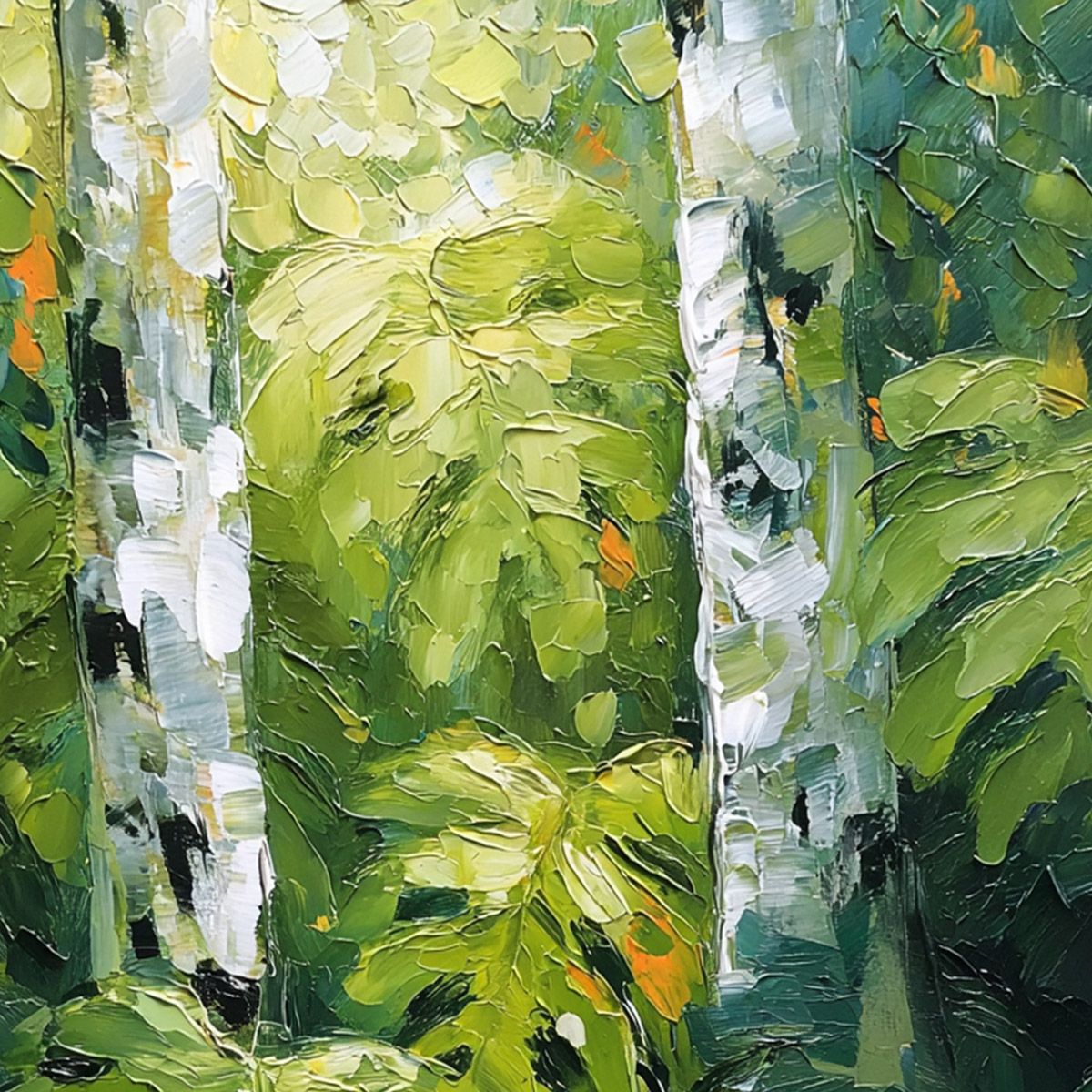 BIRCHWOOD WHISPERS: Textured Impasto Forest & Birch Tree Painting