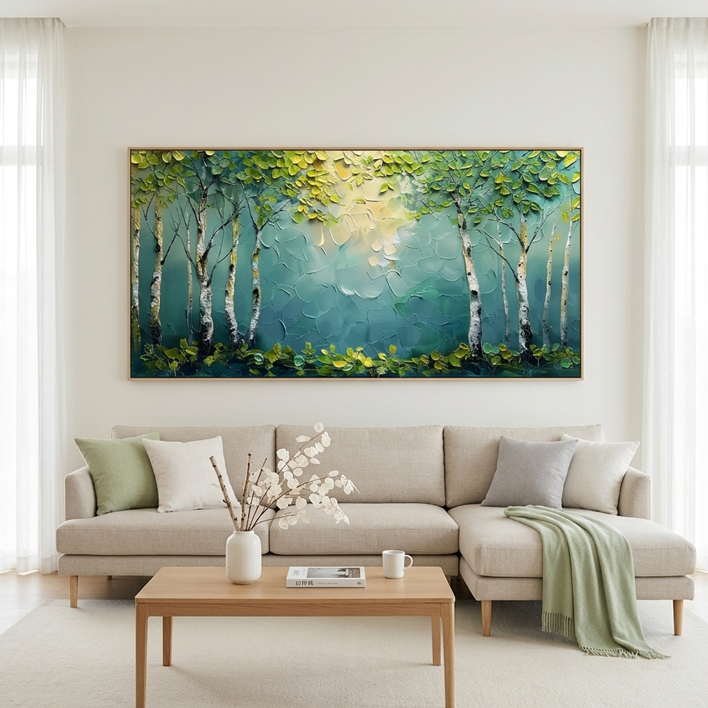 BIRCH GROVE: White Birch Trees Soft Light Impasto Texture Canvas