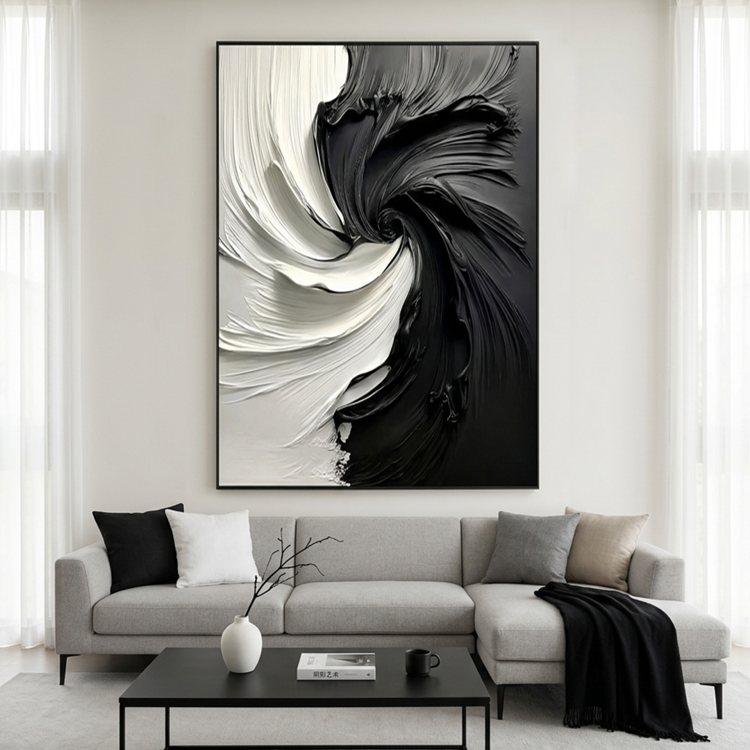 BLACK AND WHITE:Textured Abstract Wall Art