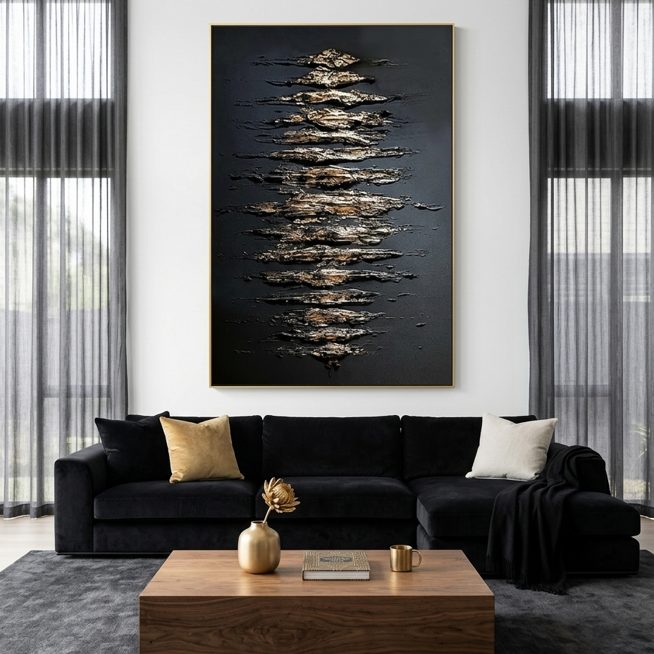 BLACK AND GOLD: Textured Dramatic Contrasting Rich Texture Canvas