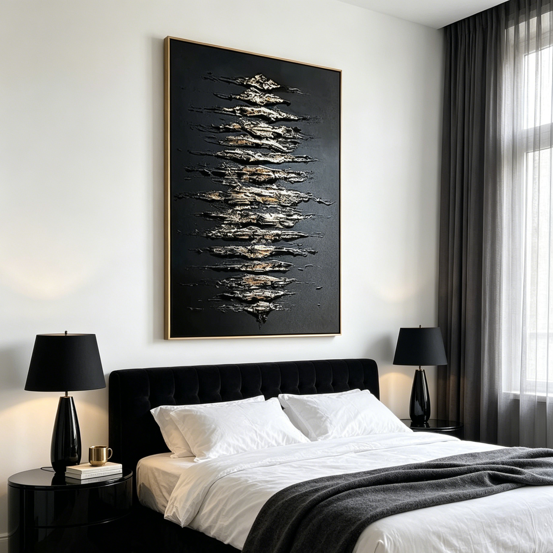 BLACK AND GOLD: Textured Dramatic Contrasting Rich Texture Canvas