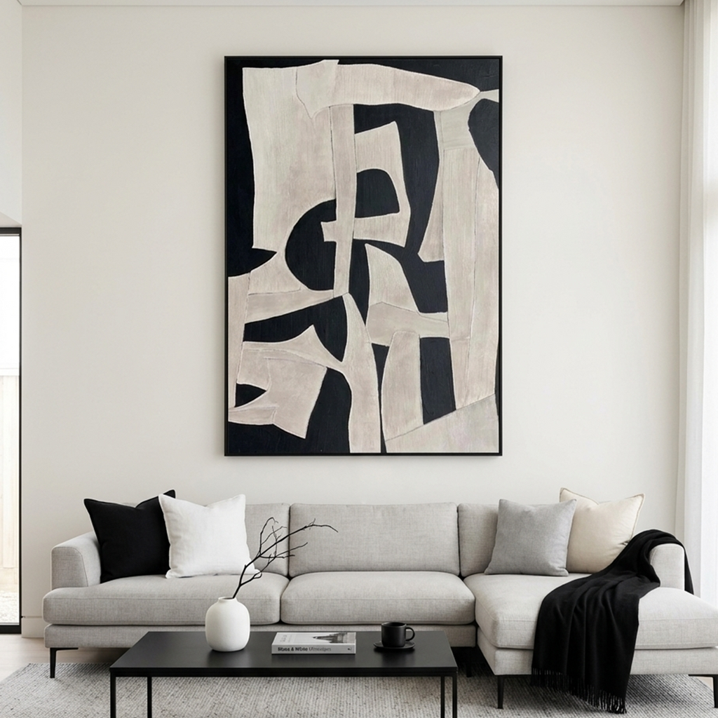 BLACK AND WHITE ABSTRACT: High Contrast Black White Abstract Shapes Canvas