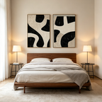 BLACK & BEIGE ABSTRACT DIPTYCH: Warm Neutral Bold Black Lines Canvas Set Of 2