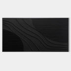 Black Texture minimalist painting with wave-like ridges and linear texture, horizontal.