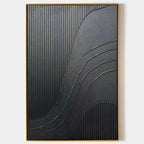 Black Textured Curves Minimalist Abstract Painting by Javier Ramirez, modern wall art with texture and depth