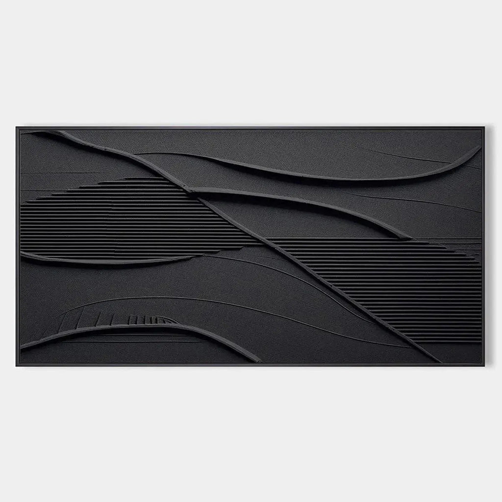 BLACK TEXTURED WAVES: Minimalist Textured Painting