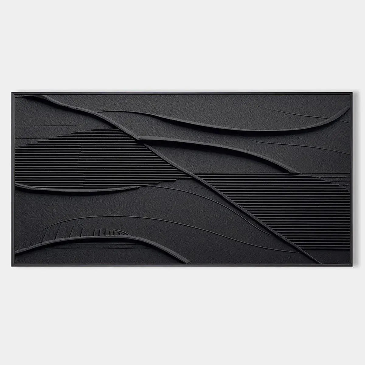 BLACK TEXTURED WAVES: Minimalist Textured Painting