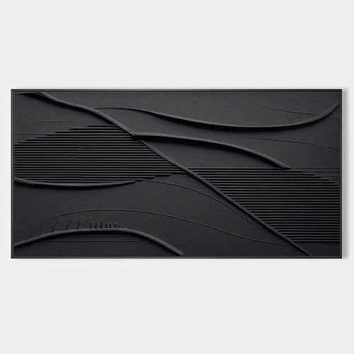 BLACK TEXTURED WAVES: Minimalist Textured Painting