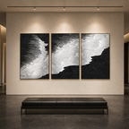 BLACK & WHITE OCEAN TRIPTYCH: Monochrome Waves Shoreline Canvas Set Of 3