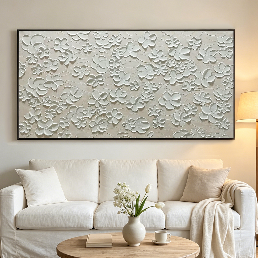 BLANC BLOOM: Textured White Beauty  Flowers Canvas