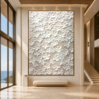 BLANC BLOOM: White Impasto Flowers Minimalist Canvas