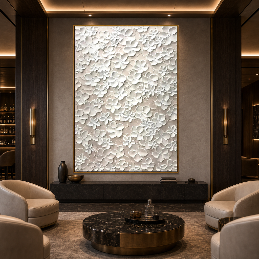 BLANC BLOOM: White Impasto Flowers Minimalist Canvas