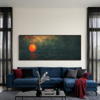 BLOOD MOON PANORAMIC: Red Moon Rising Over Dark Ocean Vintage Canvas