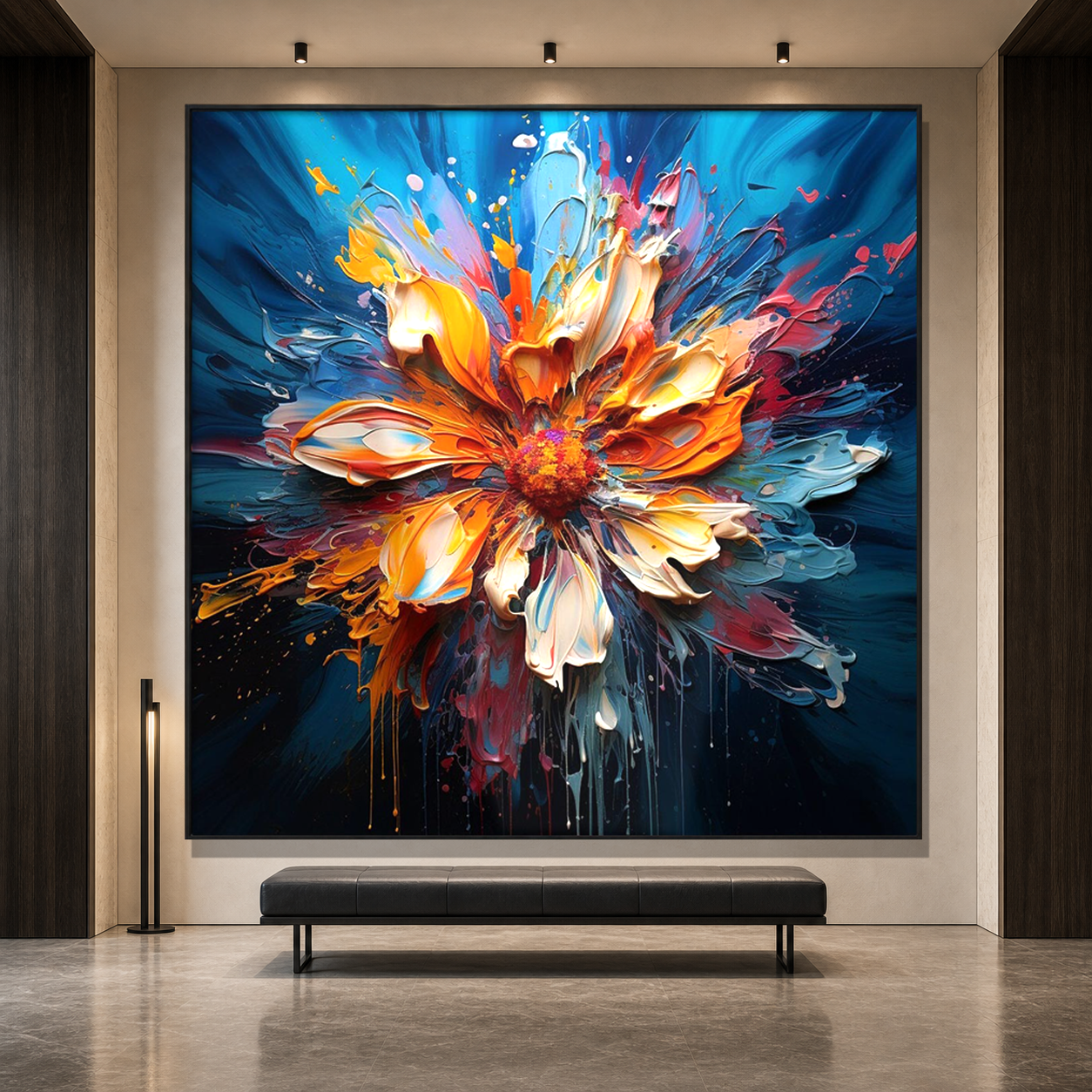 BLOOMING BURST: Vibrant Flower Impasto Textured Modern Abstract Canvas