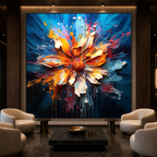 BLOOMING BURST: Vibrant Flower Impasto Textured Modern Abstract Canvas