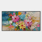 Blooming Rhapsody: Colorful Floral Impasto Oil Painting Canvas Wall Art Flower Decor