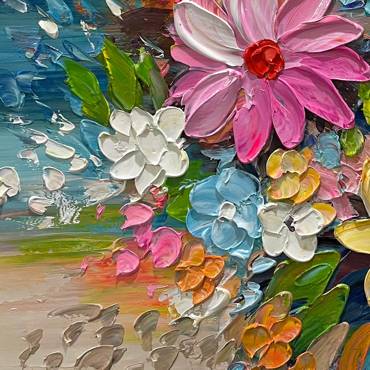 BLOOMING RHAPSODY: Impasto Vibrant Floral Depth Canvas