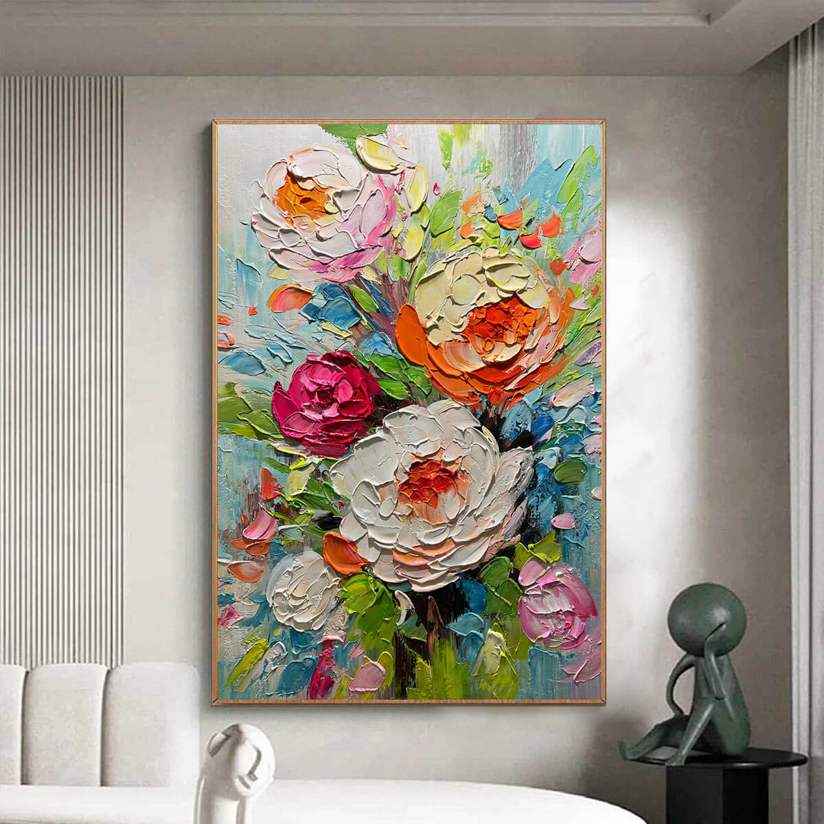 Blooming Rhapsody: Colorful Floral Impasto Oil Painting Canvas Wall Art Decor