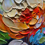 BLOOMING RHAPSODY: Impasto Colorful Flowers Bouquet On Vibrant Canvas