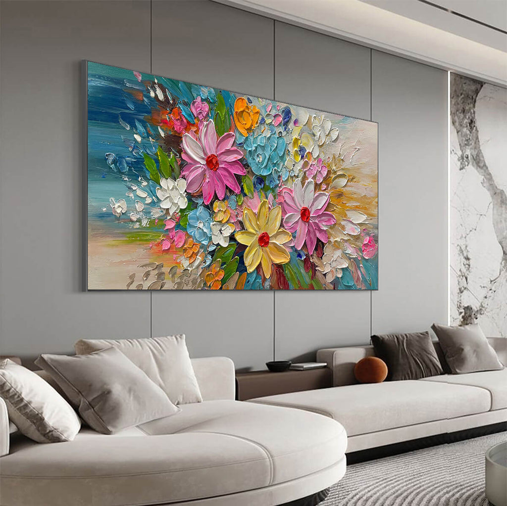 BLOOMING RHAPSODY: Impasto Vibrant Floral Depth Canvas