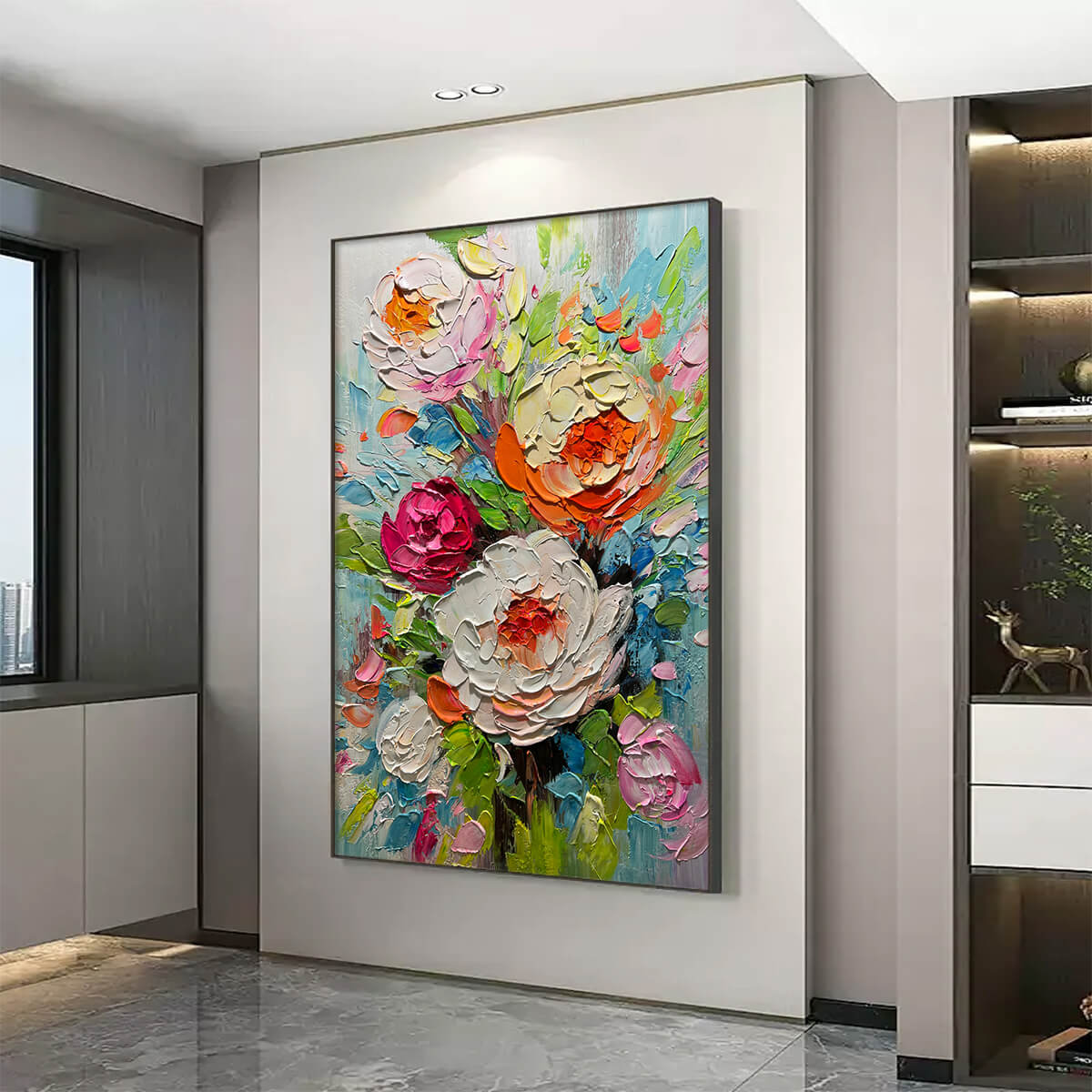 BLOOMING RHAPSODY: Impasto Colorful Flowers Bouquet On Vibrant Canvas