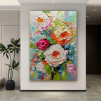BLOOMING RHAPSODY: Impasto Colorful Flowers Bouquet On Vibrant Canvas