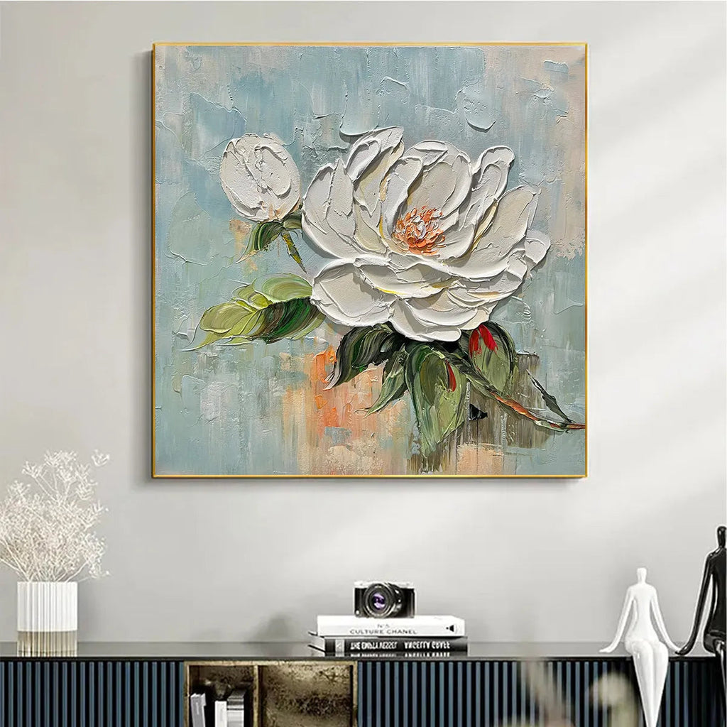 Blossom's Grace: Textured Impasto Magnolia Painting
