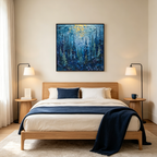 BLUE FOREST: Blue Layered Trees Thick Impasto Canvas