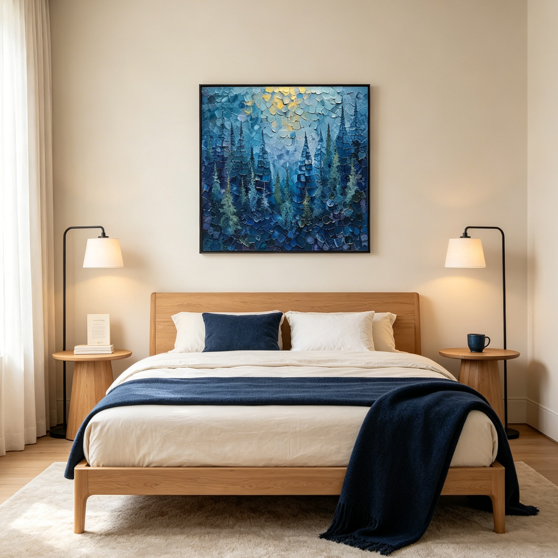 BLUE FOREST: Blue Layered Trees Thick Impasto Canvas
