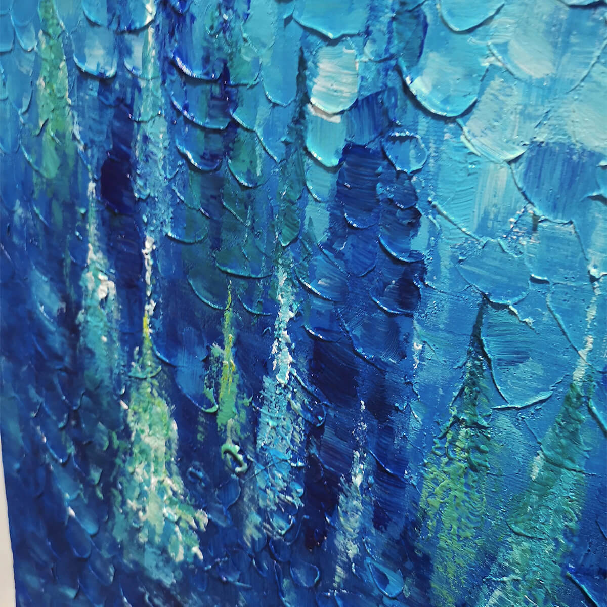 BLUE FOREST: Blue Layered Trees Thick Impasto Canvas