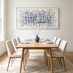 BLUE GRID: Textured Blue Lines Horizontal Grid Canvas