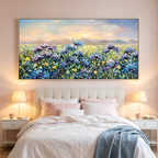 BLUE RIDGE DAWN: Panoramic Hydrangea Field Sunrise Soft Pastel Canvas