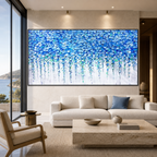 BLUE WISTERIA: Cascading Blue Wisteria Impasto Romantic Canvas