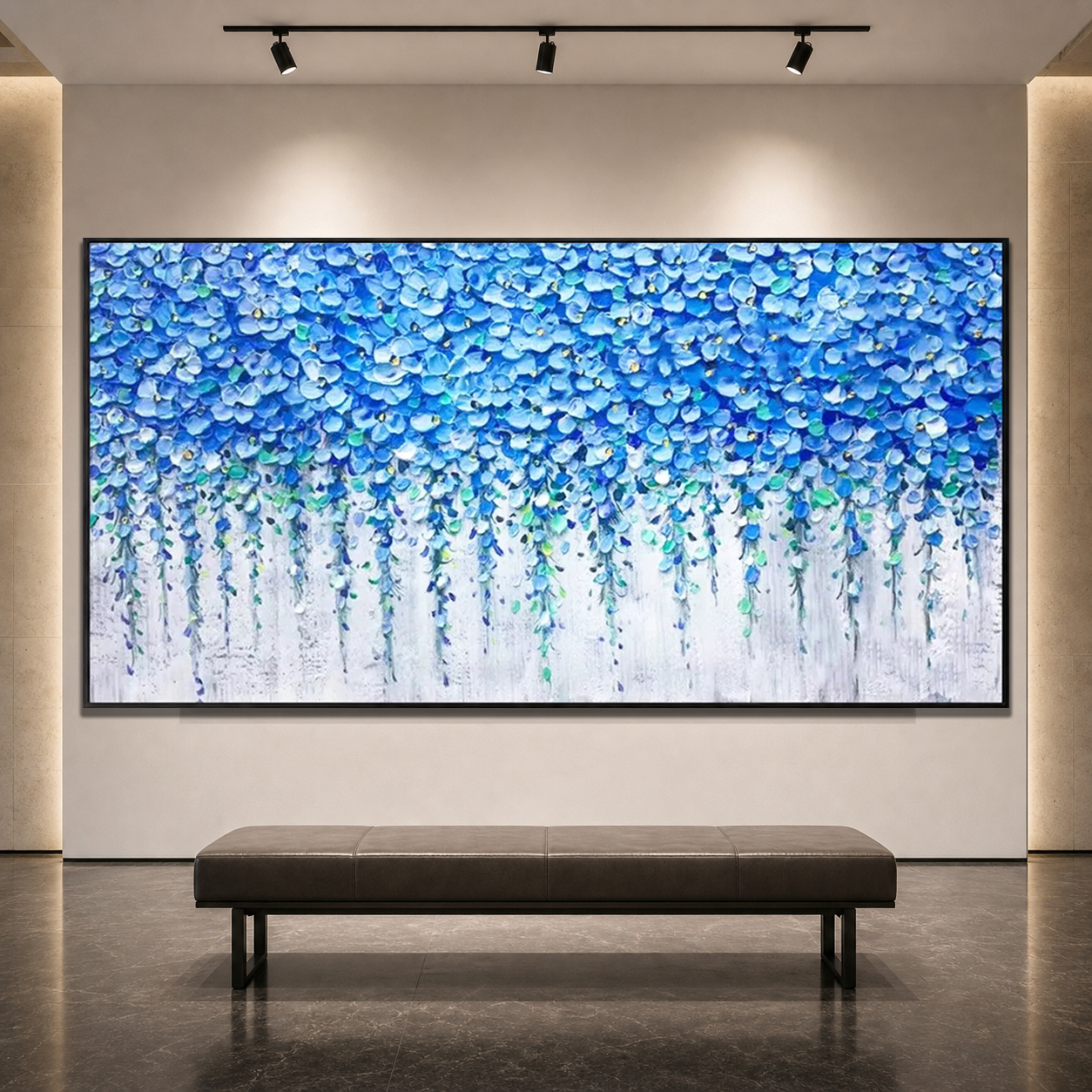 BLUE WISTERIA: Cascading Blue Wisteria Impasto Romantic Canvas