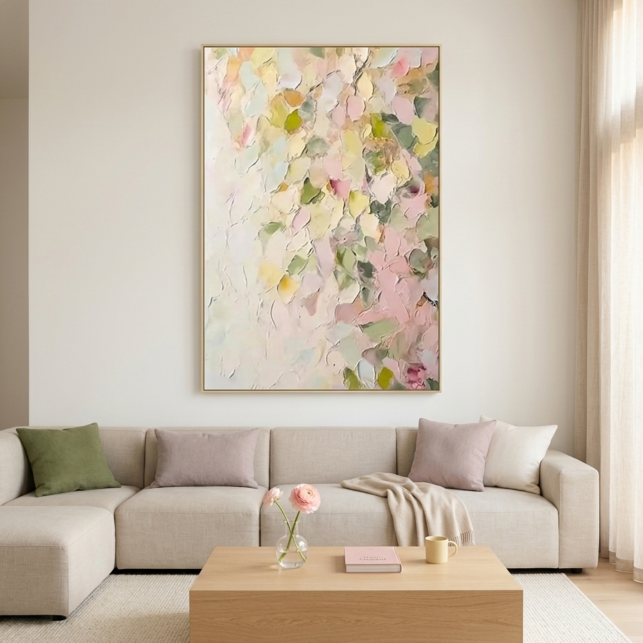 BLUSHING BLOOMS: Textured Abstract Pastel Dreamy Floral Canvas