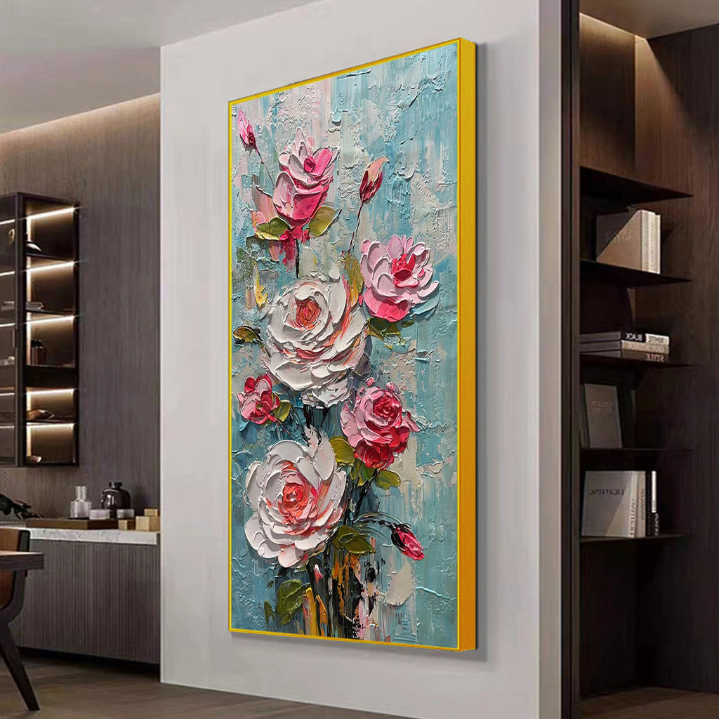 Blushing Bouquet: Textured Floral Impasto Oil Painting Canvas Wall Art