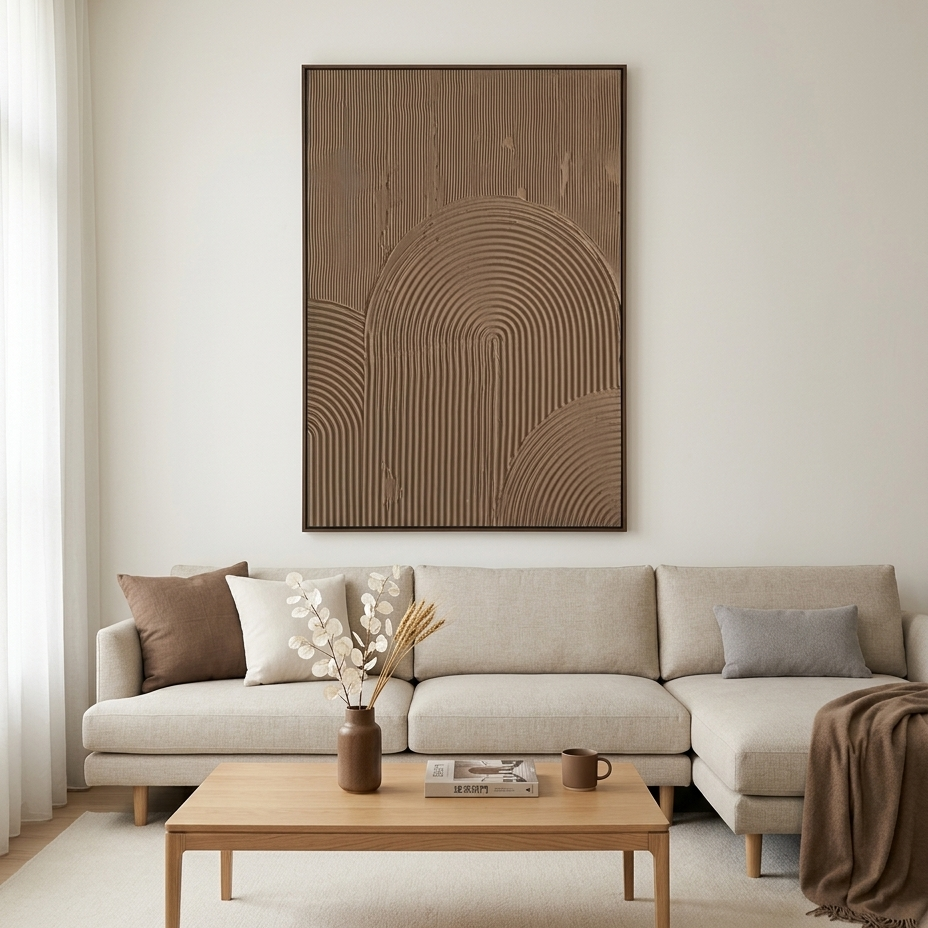 BROWN TEXTURED ARCH: Brown Textured Arch Minimalist Abstract Canvas