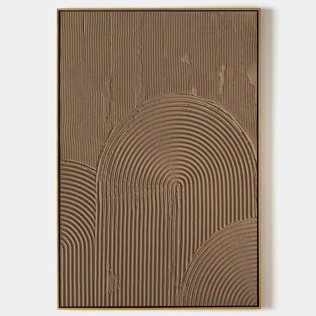 Brown Textured Arch painting by Javier Ramirez, textured abstract artwork with arched lines in a gold frame.