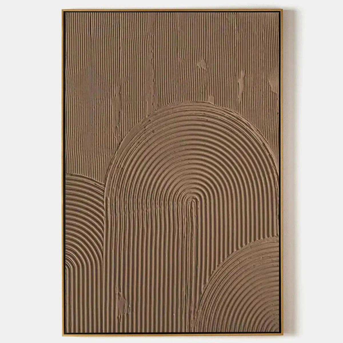 Brown Textured Arch painting by Javier Ramirez, textured abstract artwork with arched lines in a gold frame.