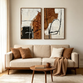BROWN & WHITE ABSTRACT DIPTYCH: Earth Tone Bold Abstract Lines Canvas Set Of 2