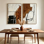 BROWN & WHITE ABSTRACT DIPTYCH: Earth Tone Bold Abstract Lines Canvas Set Of 2