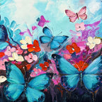 Butterfly Waltz: Colorful Butterfly and Floral Impasto Oil Painting Canvas Wall Art Decor