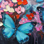 Butterfly Waltz: Colorful Butterfly and Floral Impasto Oil Painting Canvas Wall Art Decor